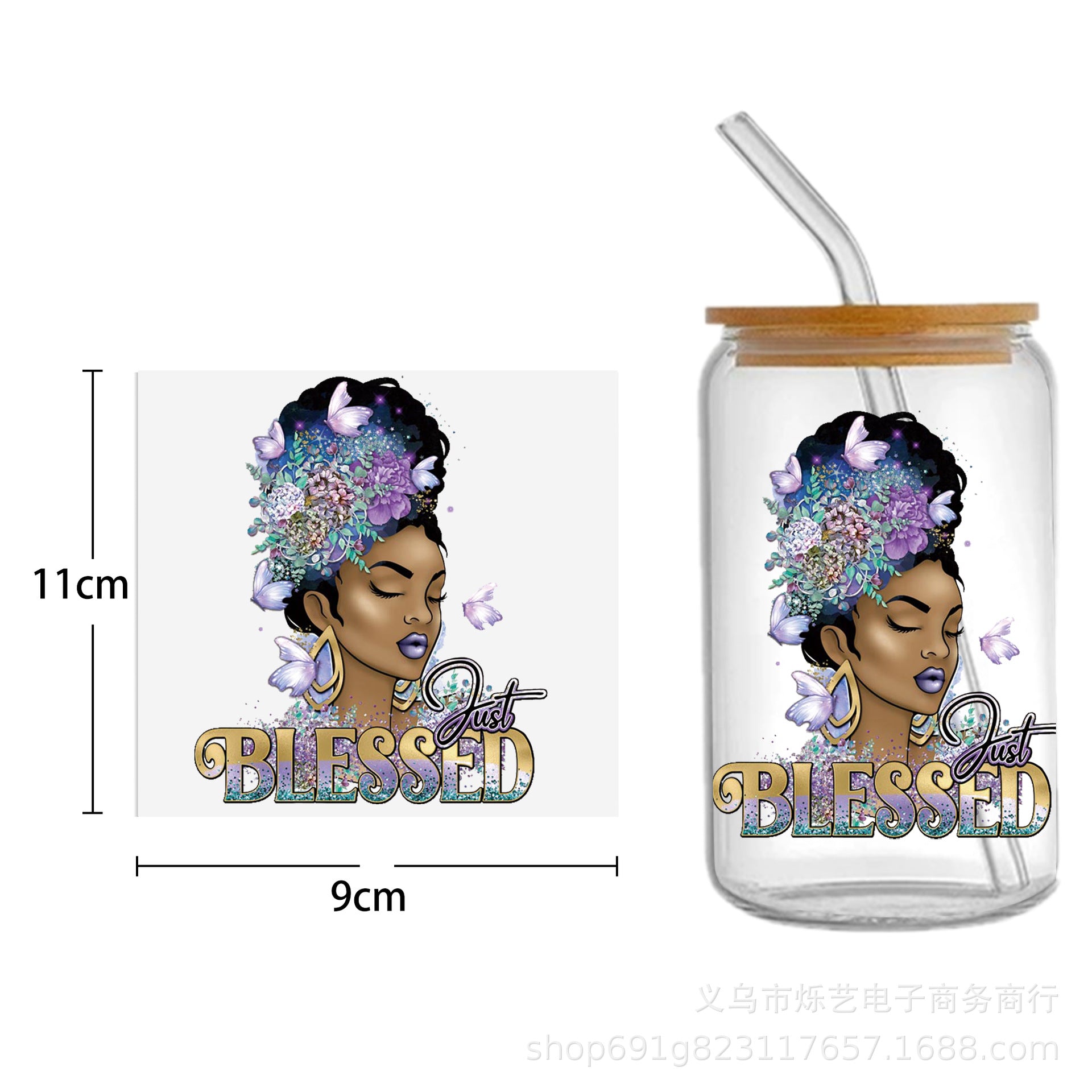 Wholesale Black Girl Series UV DTF Transfer Crystal Cup Sticker